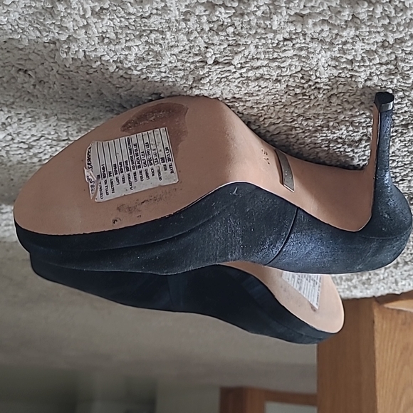 Badgeley Mischka black blue metallic suede pumps heels size 6 - Picture 4 of 6